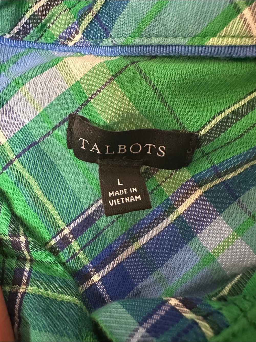 🍏Talbots Green Blue Plaid Button-Down Shirt - Picture 4 of 7